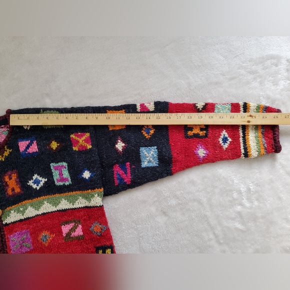 Vtg Wool Cardigan Sweater Womens Medium Aztec 90s Colorful - Picture 8 of 13